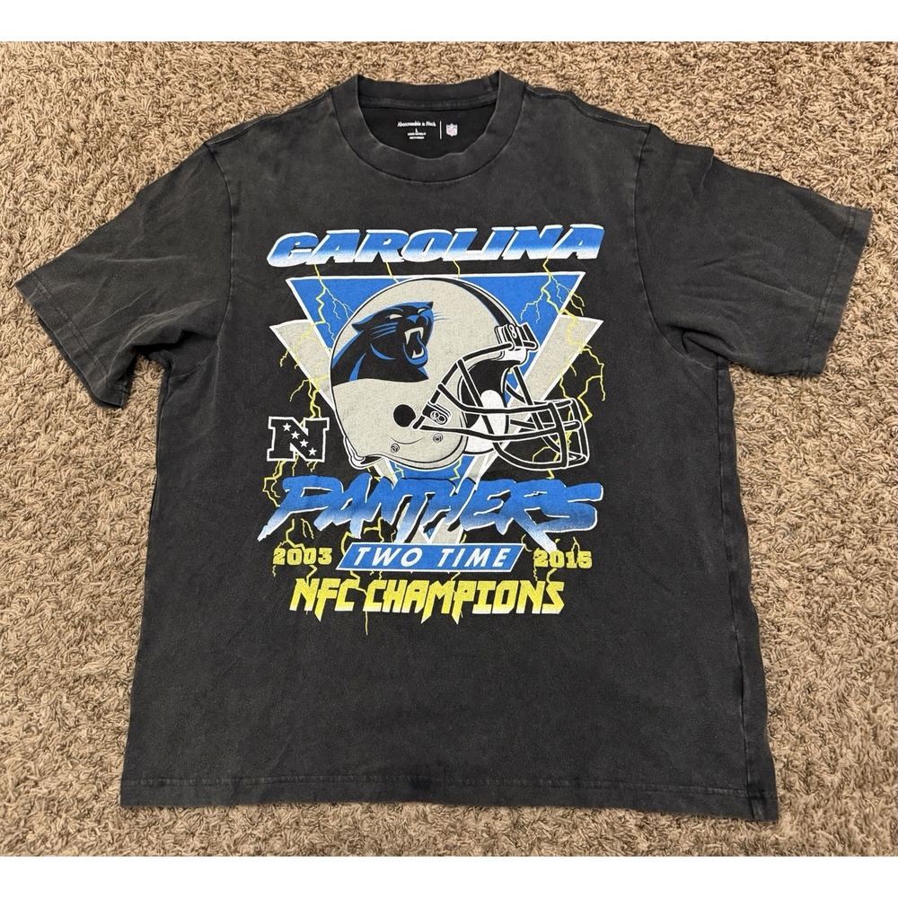Abercrombie & Fitch x NFL Carolina Panthers NFC Champions Black T-Shirt Sz Large